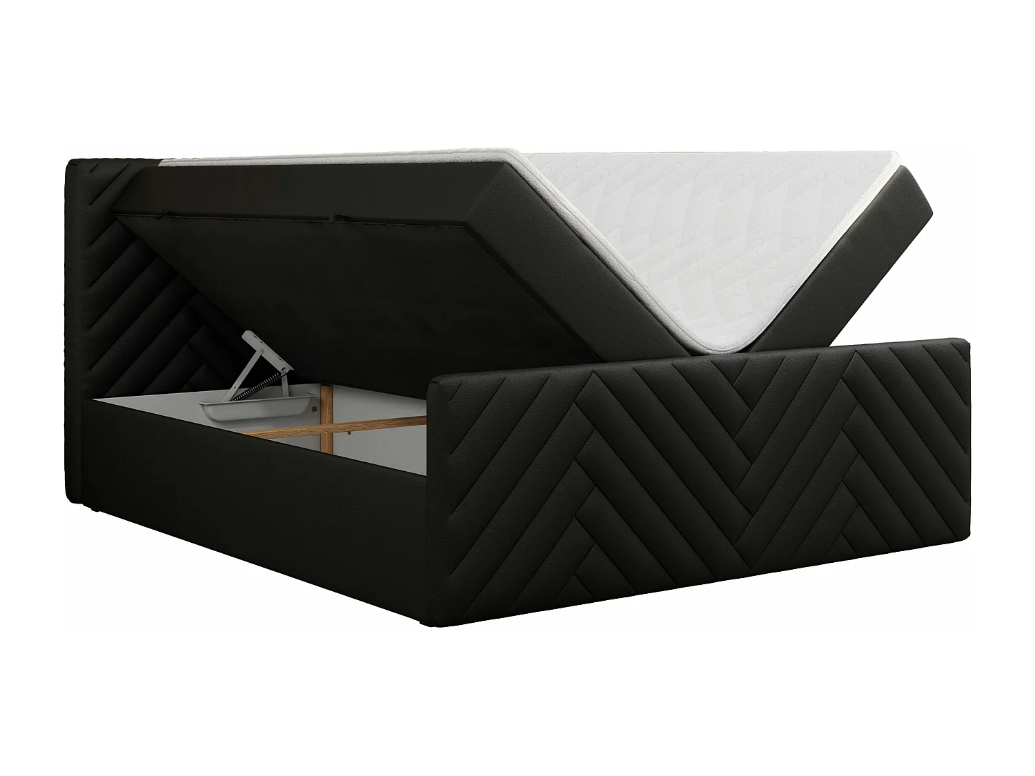 Boxspringbett PARIS DUO - Polsterbett mit genähtem Kopfteil und Frontplatte, Doppelbett, zwei Bettkästen - 180x200 cm - H4 - Schwarz Kunstleder