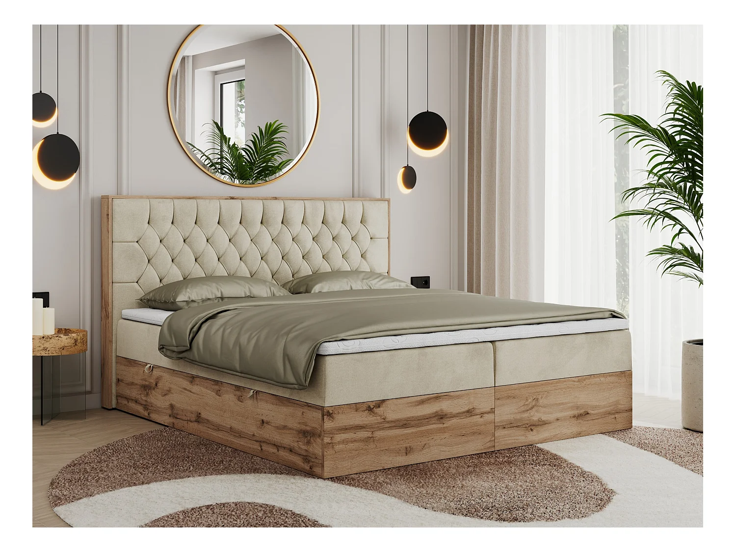 Boxspringbett AMORE - Bett mit Multipocket-Matratze, gesteppte Kopfstütze, Doppelbett für Schlafzimmer - 160x200 cm - H4 - Beige Velvet