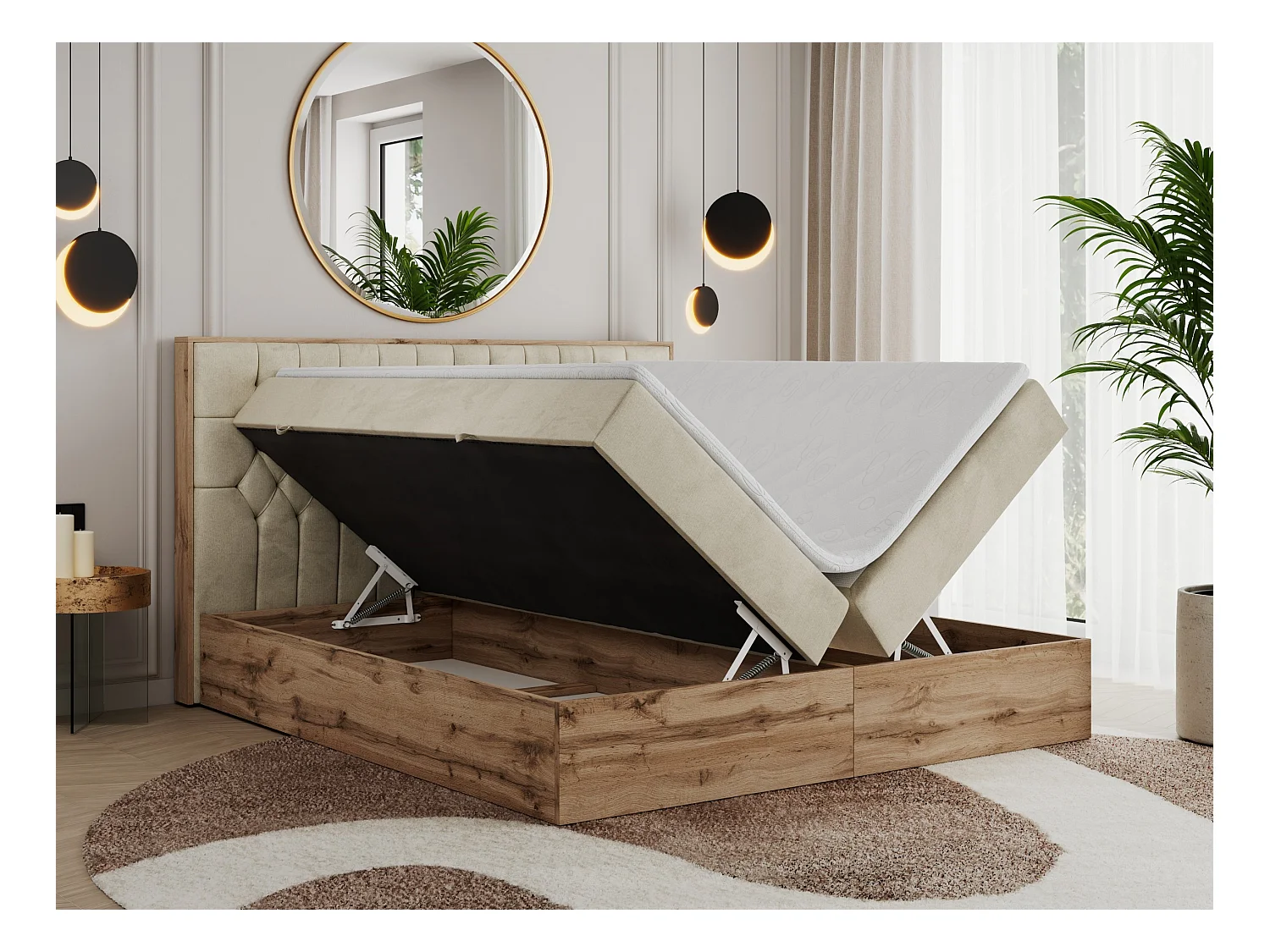 Boxspringbett AMORE - Bett mit Multipocket-Matratze, gesteppte Kopfstütze, Doppelbett für Schlafzimmer - 160x200 cm - H4 - Beige Velvet