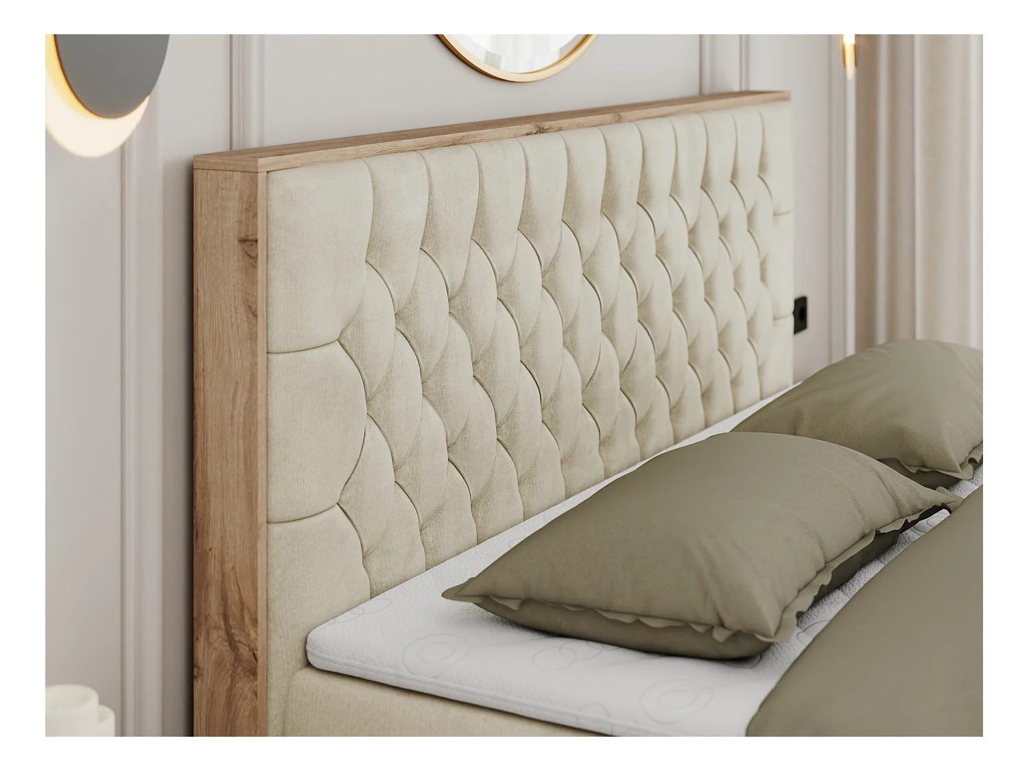 Boxspringbett AMORE - Bett mit Multipocket-Matratze, gesteppte Kopfstütze, Doppelbett für Schlafzimmer - 160x200 cm - H4 - Beige Velvet