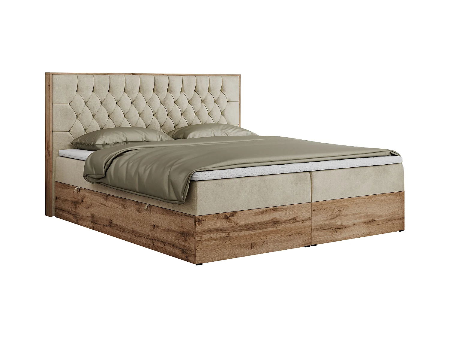 Boxspringbett AMORE - Bett mit Multipocket-Matratze, gesteppte Kopfstütze, Doppelbett für Schlafzimmer - 160x200 cm - H4 - Beige Velvet