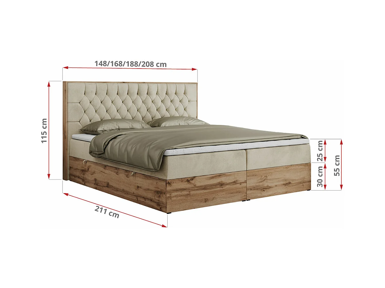 Boxspringbett AMORE - Bett mit Multipocket-Matratze, gesteppte Kopfstütze, Doppelbett für Schlafzimmer - 160x200 cm - H4 - Beige Velvet