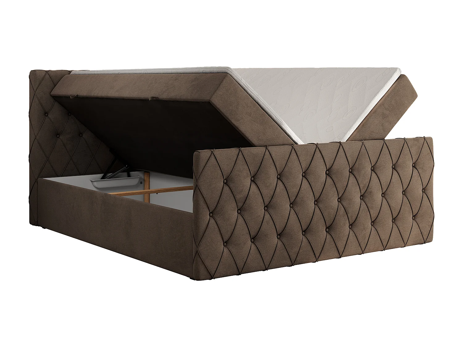 Boxspringbett MIREN DUO - mit gestepptem Kopfteil und Front, Multipocket-Matratze, zwei Bettkästen - 180x200 cm - H3 - Braun Velvet