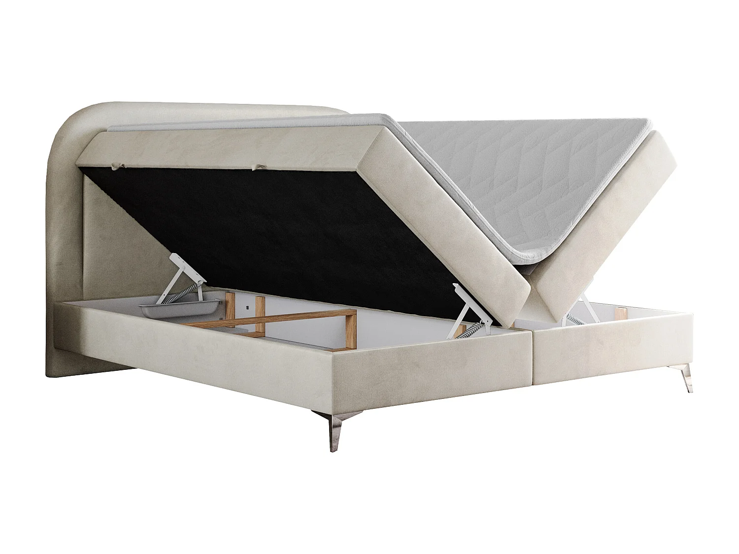 Boxspringbett EIRA - Polsterbett mit Stauraum, Set mit Kopfteil und Multipocket-Matratze, Metallbeine - 180x200 cm - H4 - Beige Velvet