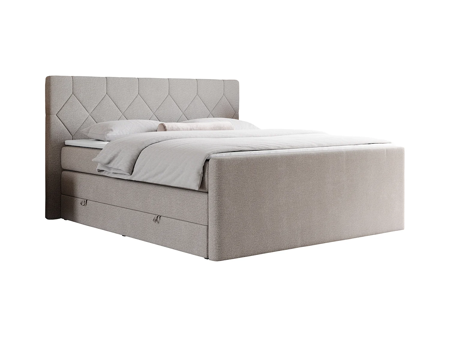 Boxspringbett EIGAR KING - Doppelbett mit genähtem Kopfteil, zwei Multipocket-Matratzen, Polsterbett für Schlafzimmer - 140x200 cm - H3 - Beige Strukture