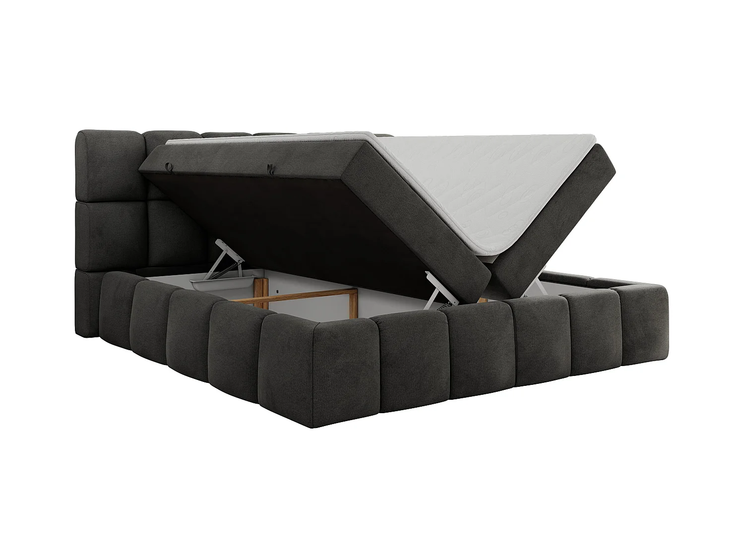 Boxspringbett NIRA - dekorativ kopfteil, Bettkästen und Multipocket-Matratze, Doppelbett für Schlafzimmer - 180x200 cm - H4 - Dunkelgrau Velvet