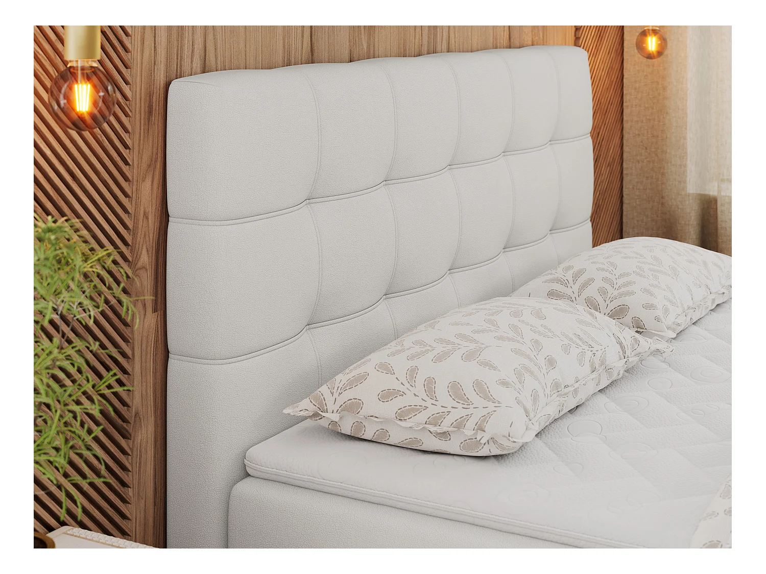 Boxspringbett ERNI - mit gestepptem Kopfteil, Polsterbett, Multipocket-Matratze und Topper, Bettkästen - 200x200 cm - H3 - Weiß Kunstleder
