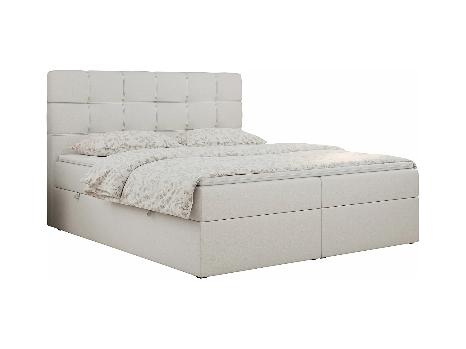 Boxspringbett ERNI - mit gestepptem Kopfteil, Polsterbett, Multipocket-Matratze und Topper, Bettkästen - 200x200 cm - H3 - Weiß Kunstleder