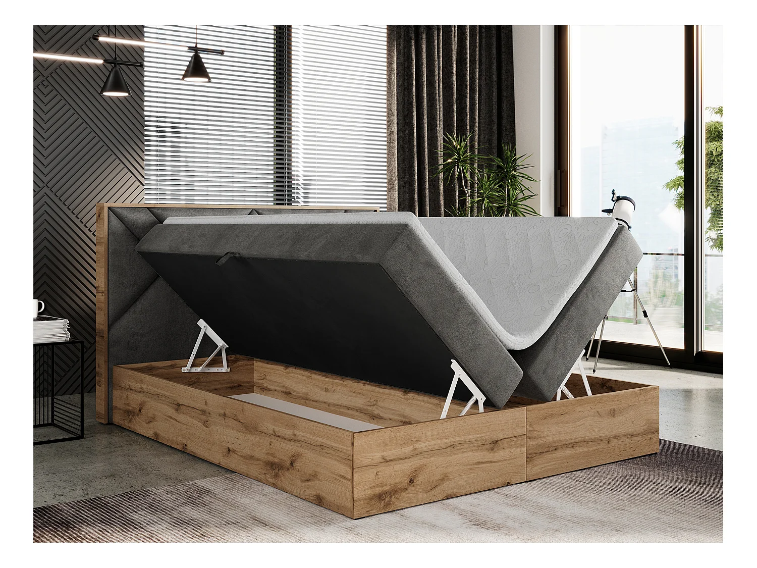 Boxspringbett GUNAR - gepolster kopfteil, Doppelbett mit Multipocket-Matratze, zwei Bettkästen - 180x200 cm - H4 - Dunkelgrau Velvet