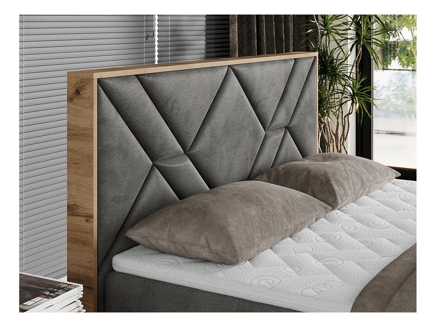 Boxspringbett GUNAR - gepolster kopfteil, Doppelbett mit Multipocket-Matratze, zwei Bettkästen - 180x200 cm - H4 - Dunkelgrau Velvet