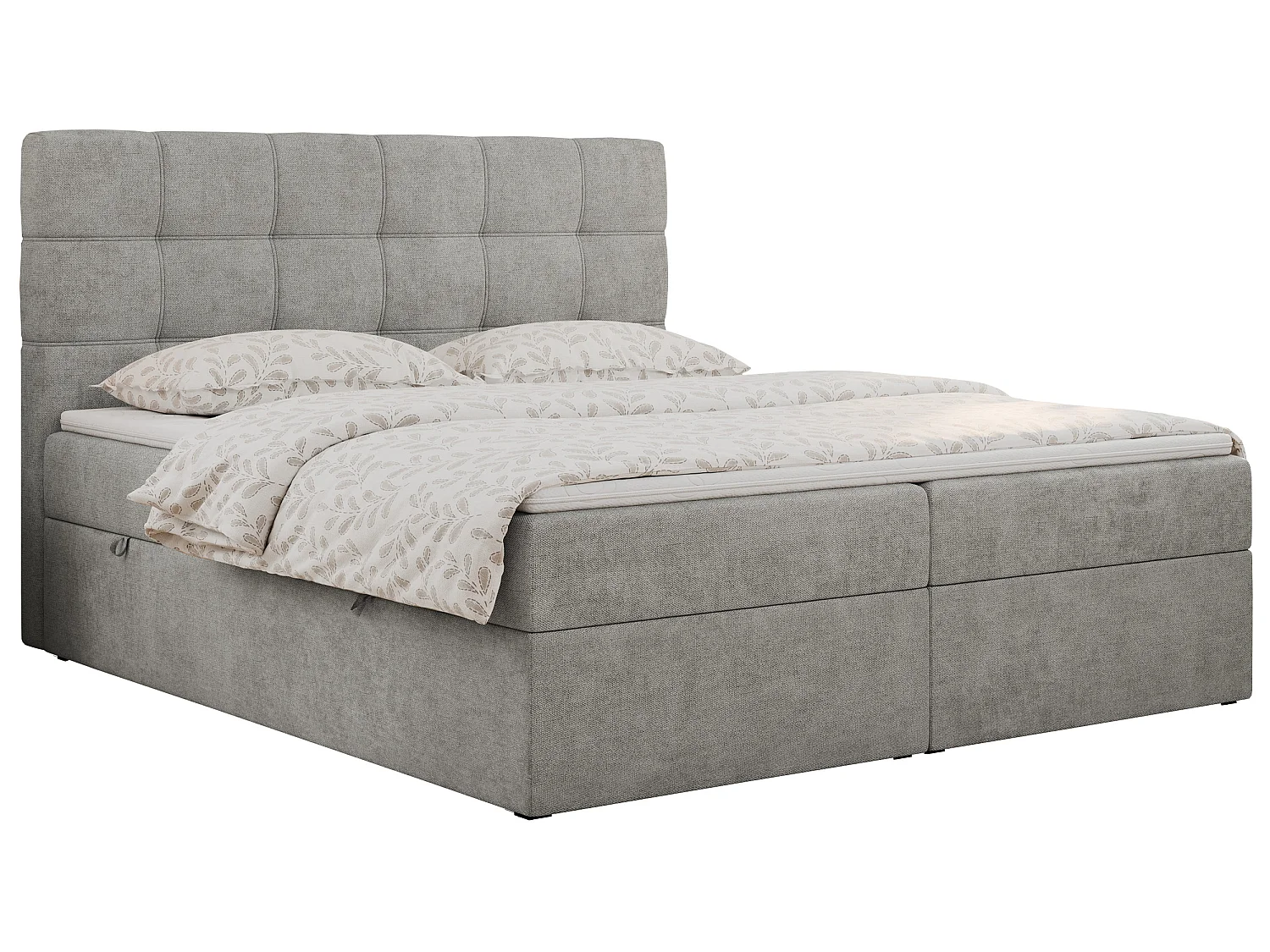 Boxspringbed met hoofdbord H3 + Topper T25 - Lichtgrijs Structuurstof - 180x200 - ERNI