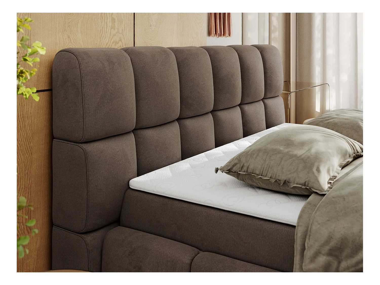 Boxspringbett NIRA - dekorativ kopfteil, Bettkästen und Multipocket-Matratze, Doppelbett für Schlafzimmer - 180x200 cm - H4 - Braun Velvet