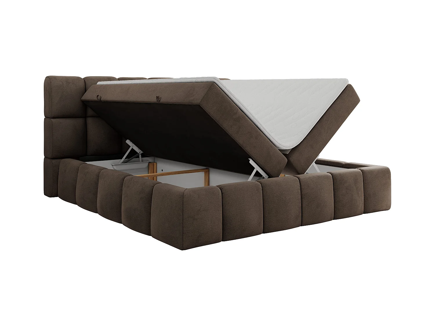 Boxspringbett NIRA - dekorativ kopfteil, Bettkästen und Multipocket-Matratze, Doppelbett für Schlafzimmer - 180x200 cm - H4 - Braun Velvet