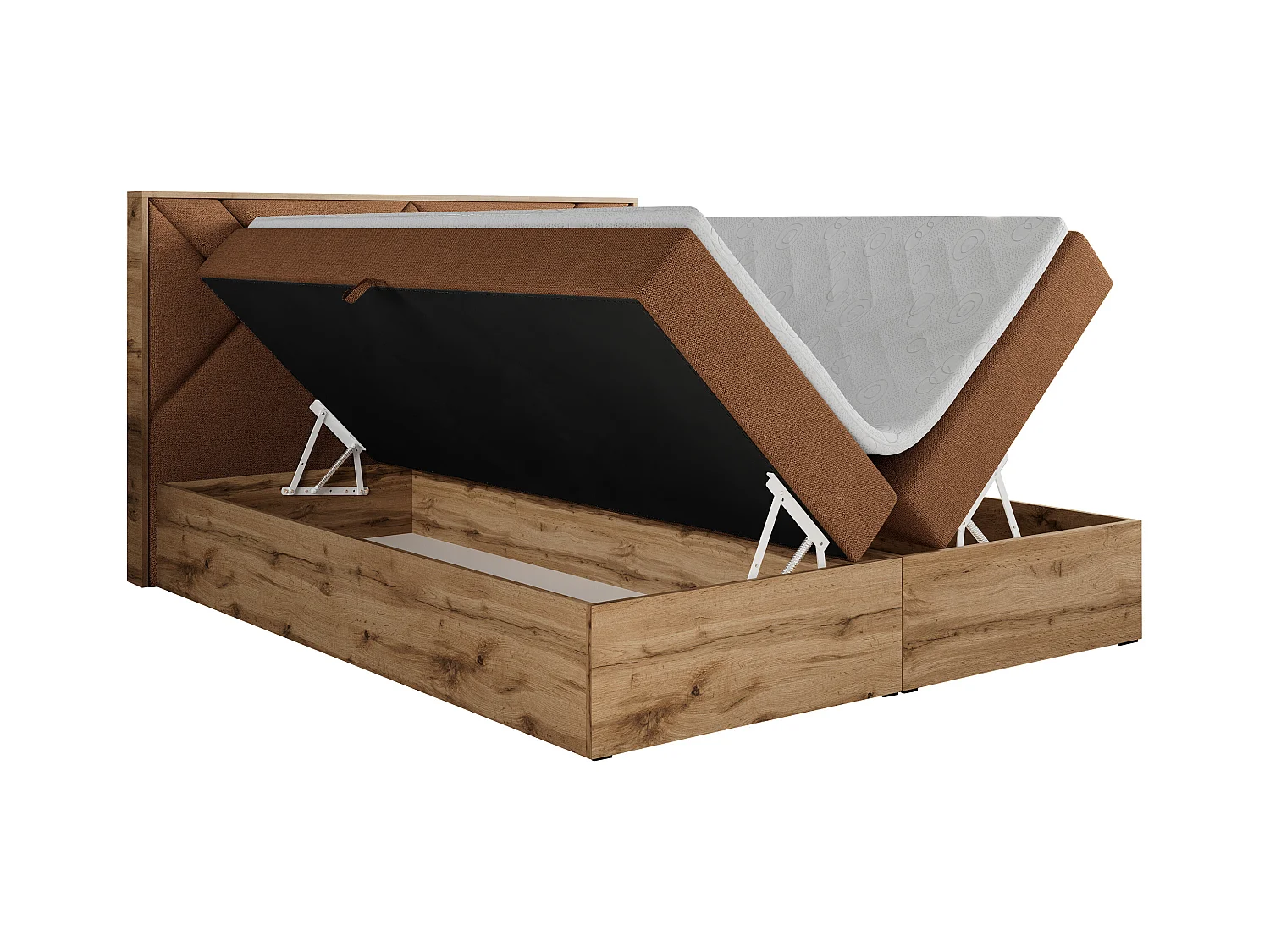 Boxspringbett GUNAR - gepolster kopfteil, Doppelbett mit Multipocket-Matratze, zwei Bettkästen - 180x200 cm - H4 - Orange Strukture