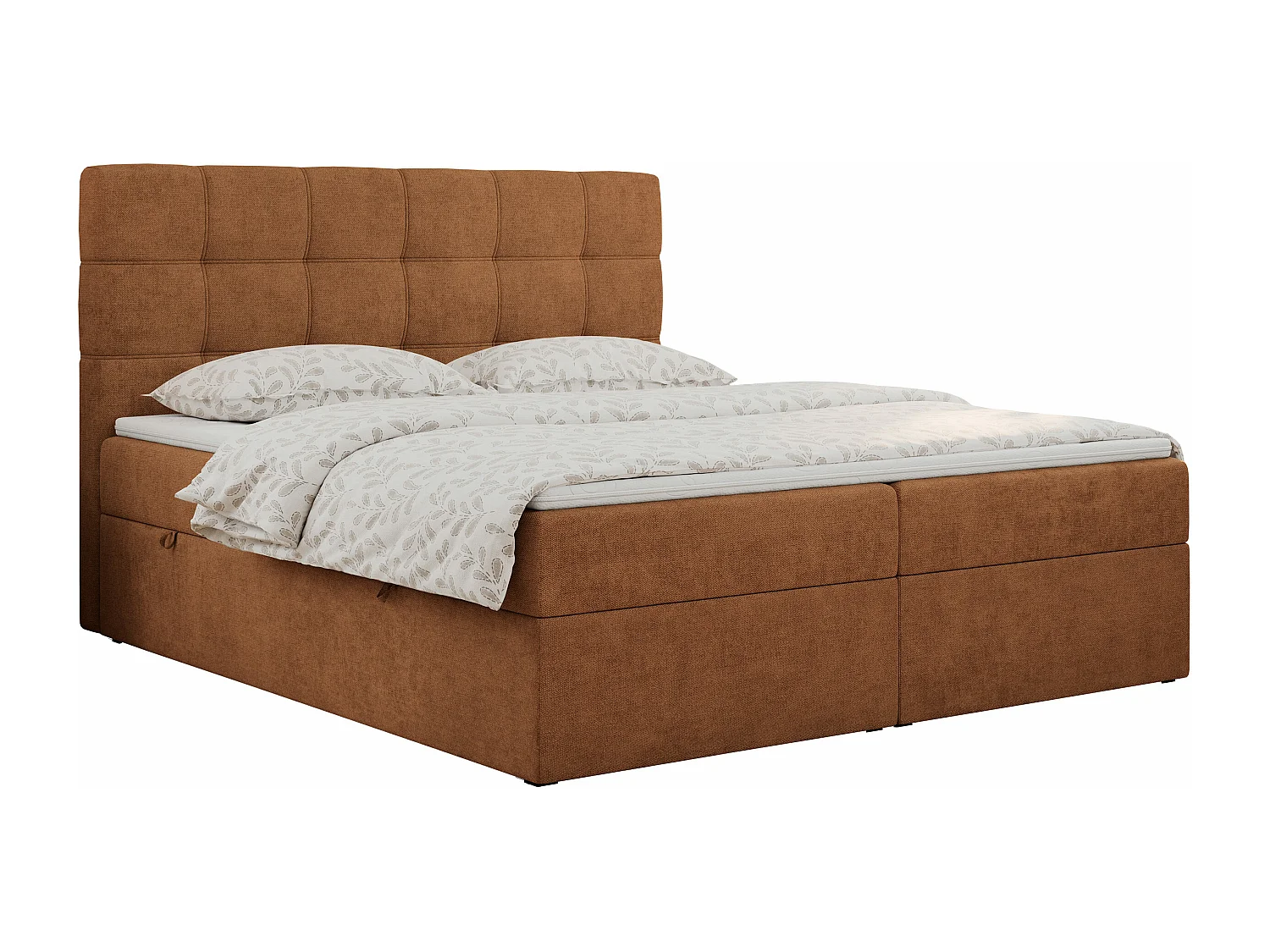 Boxspringbett ERNI - mit gestepptem Kopfteil, Polsterbett, Multipocket-Matratze und Topper, Bettkästen - 160x200 cm - H3 - Orange Stukture