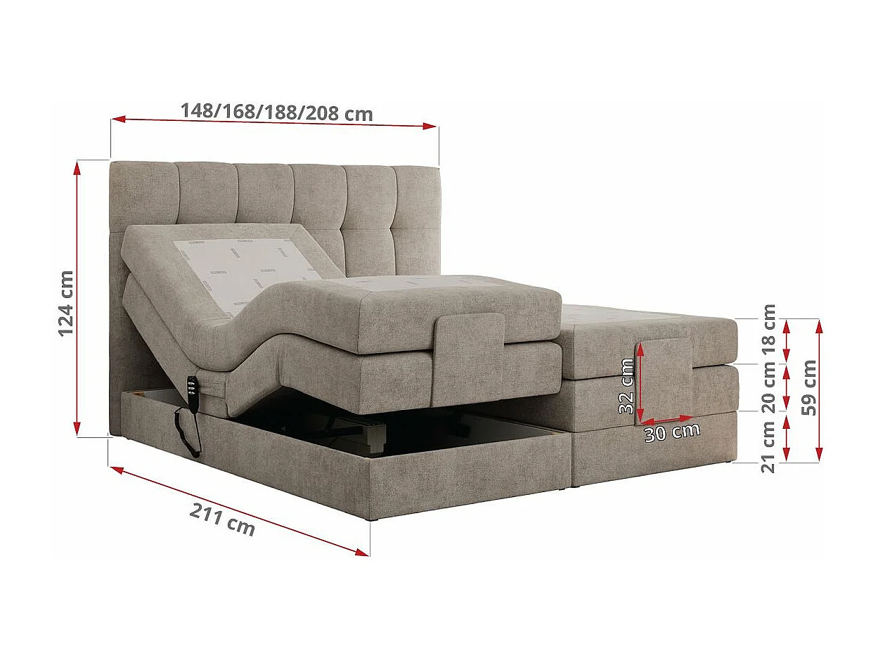 Boxspringbett VITTORIA - mit gestepptem Kopfteil, elektrischem Untergestell, Multipocket-Matratze - 140x200 cm - H4 - Beige Strukture