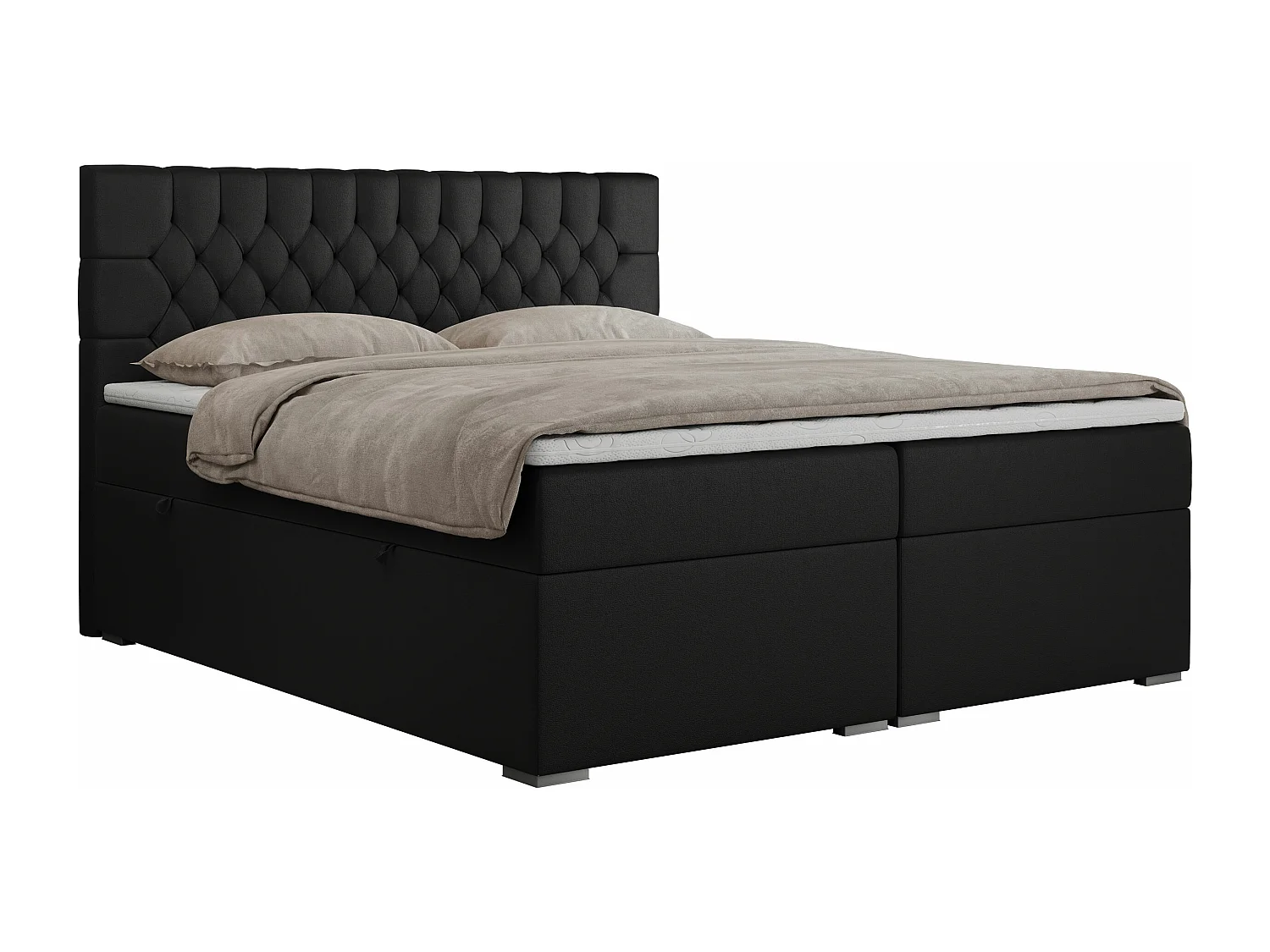 Boxspringbett PERA - gesteppte Kopfstütze, Multipocket-Matratze und Topper, Doppelbett mit Stauraum - 120x200 cm - H3 - Schwarz Kunstleder