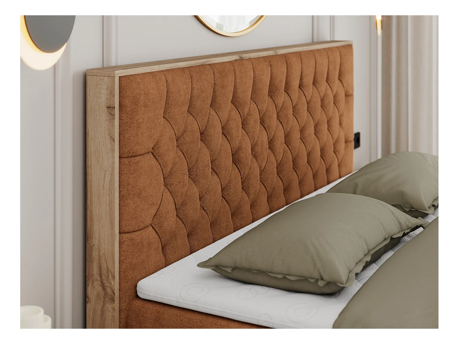 Boxspringbett AMORE - Bett mit Multipocket-Matratze, gesteppte Kopfstütze, Doppelbett für Schlafzimmer - 200x200 cm - H3 - Orange Strukture