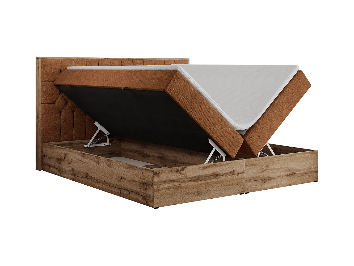 Boxspringbett AMORE - Bett mit Multipocket-Matratze, gesteppte Kopfstütze, Doppelbett für Schlafzimmer - 200x200 cm - H3 - Orange Strukture