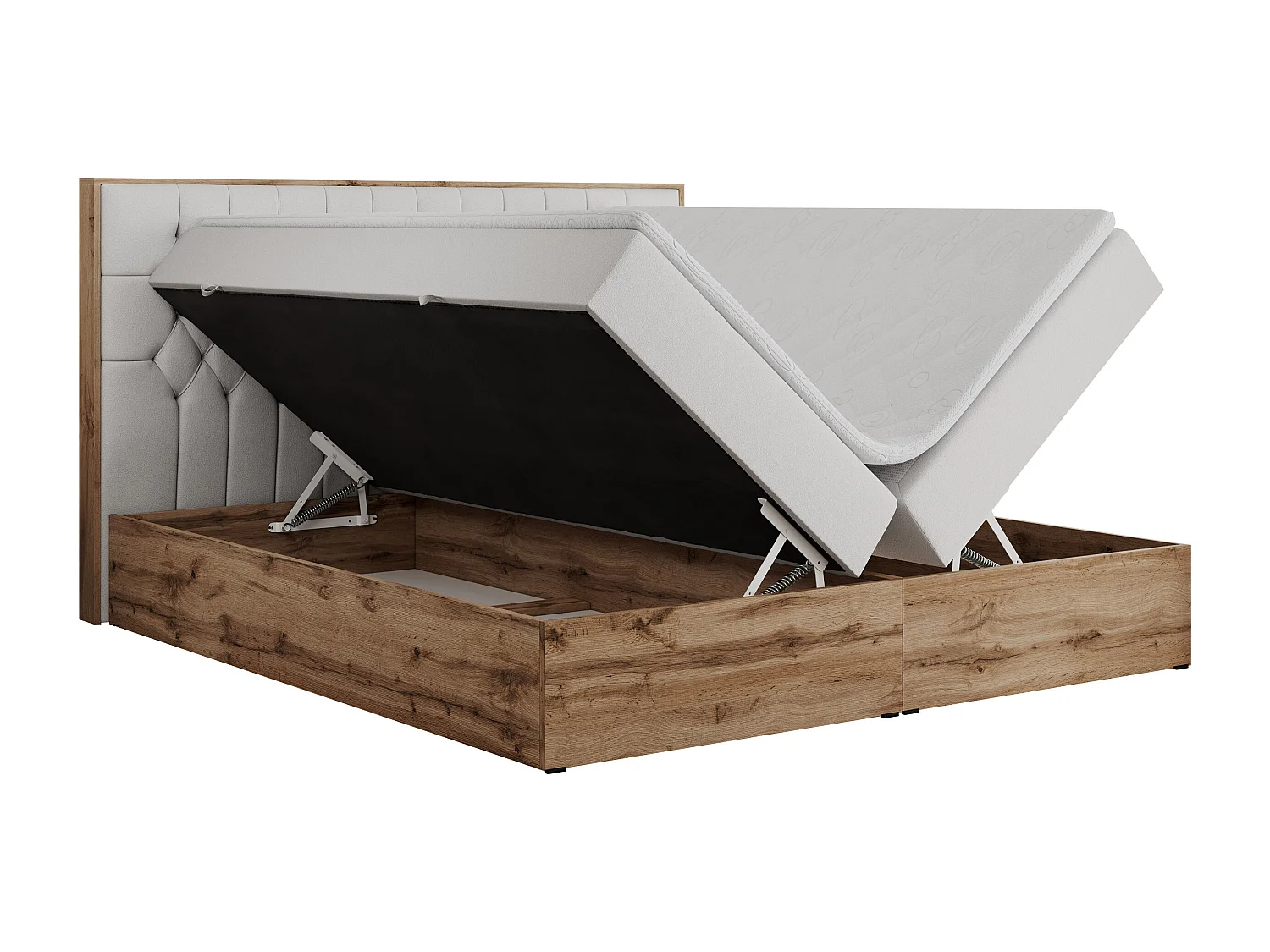 Boxspringbett AMORE - Bett mit Multipocket-Matratze, gesteppte Kopfstütze, Doppelbett für Schlafzimmer - 200x200 cm - H4 - Weiß Kunstleder