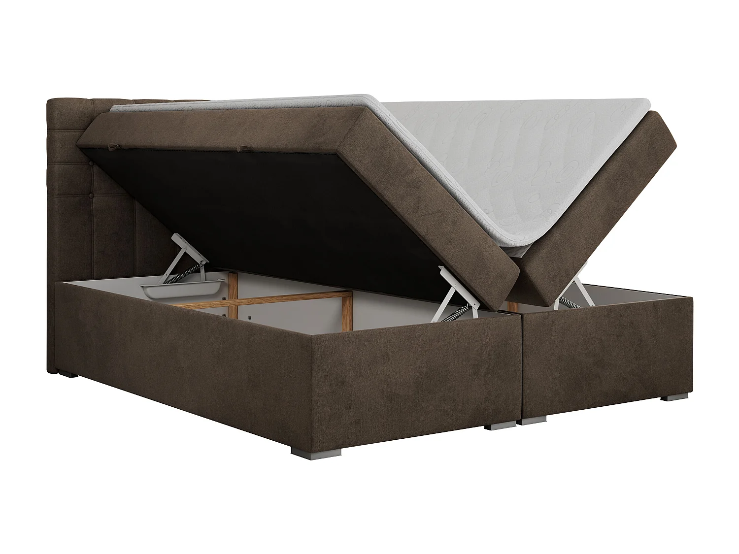 Boxspringbett SUSAN - mit gestepptem Kopfteil, zwei Bettkästen und Topper, gepolstertes Schlafzimmerbett - 180x200 cm - H3 - Braun Velvet