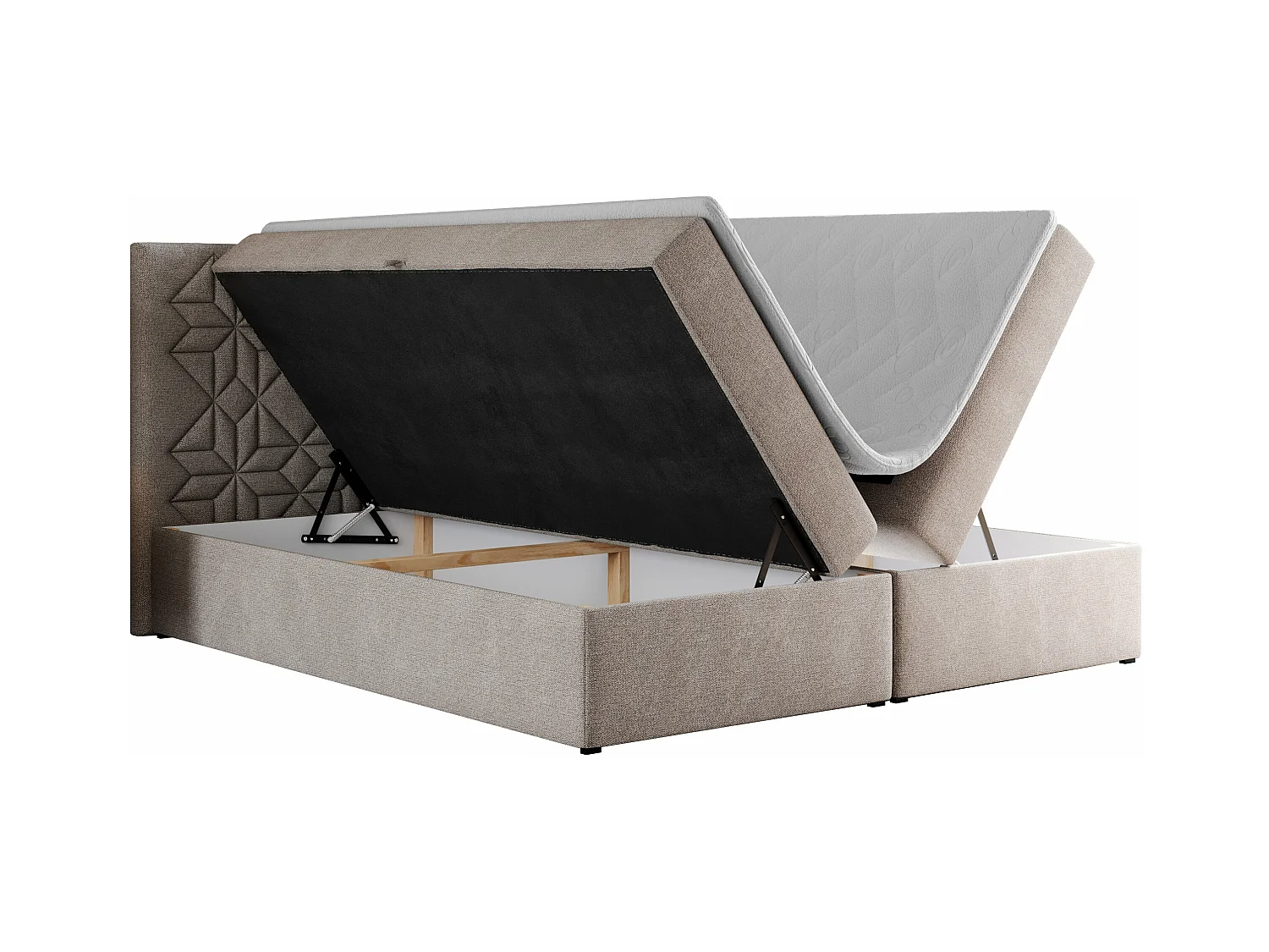 Boxspringbett LEILA - gestepptes Kopfteil,  7 Härtezonen Multipocket-Matratzen, Doppelbett mit Bettkästen - 140x200 cm - H4 - Beige Strukture