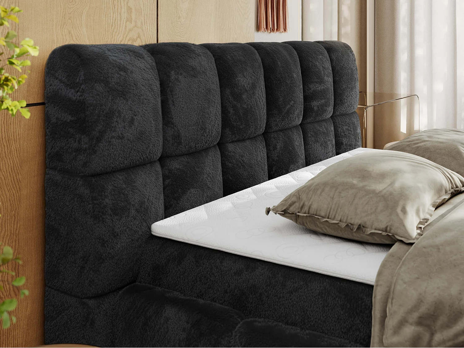 Boxspringbett NIRA - dekorativ kopfteil, Bettkästen und Multipocket-Matratze, Doppelbett für Schlafzimmer - 180x200 cm - H4 - Dunkelgrau Plüsch