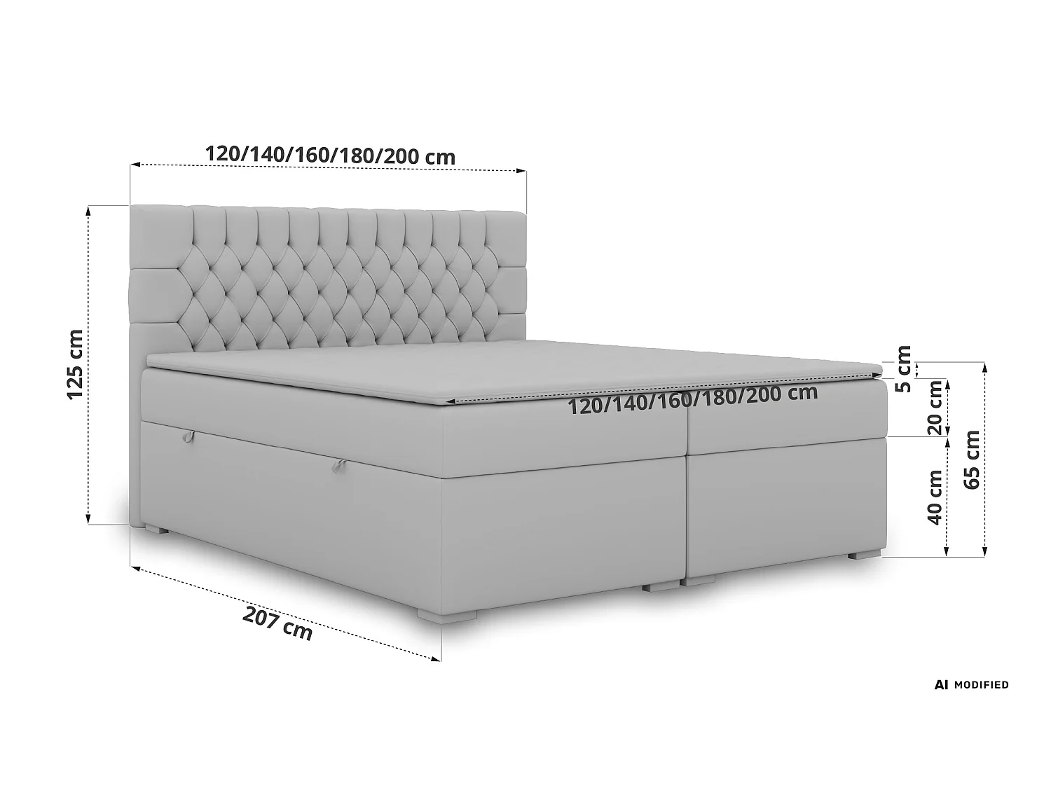 Boxspringbed met hoofdbord H4 + Topper T25 - Wit Kunstleer - 160x200 - PERA