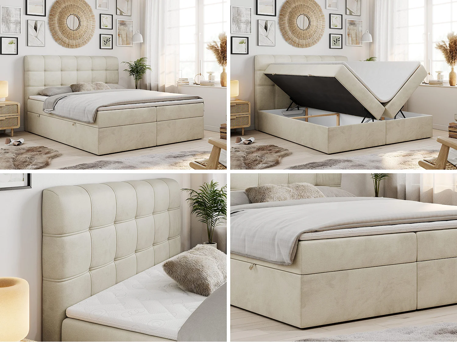 Lit boxspring - Dureté H3 + Topper T25 - Beige Velours - 180x200 - FAST