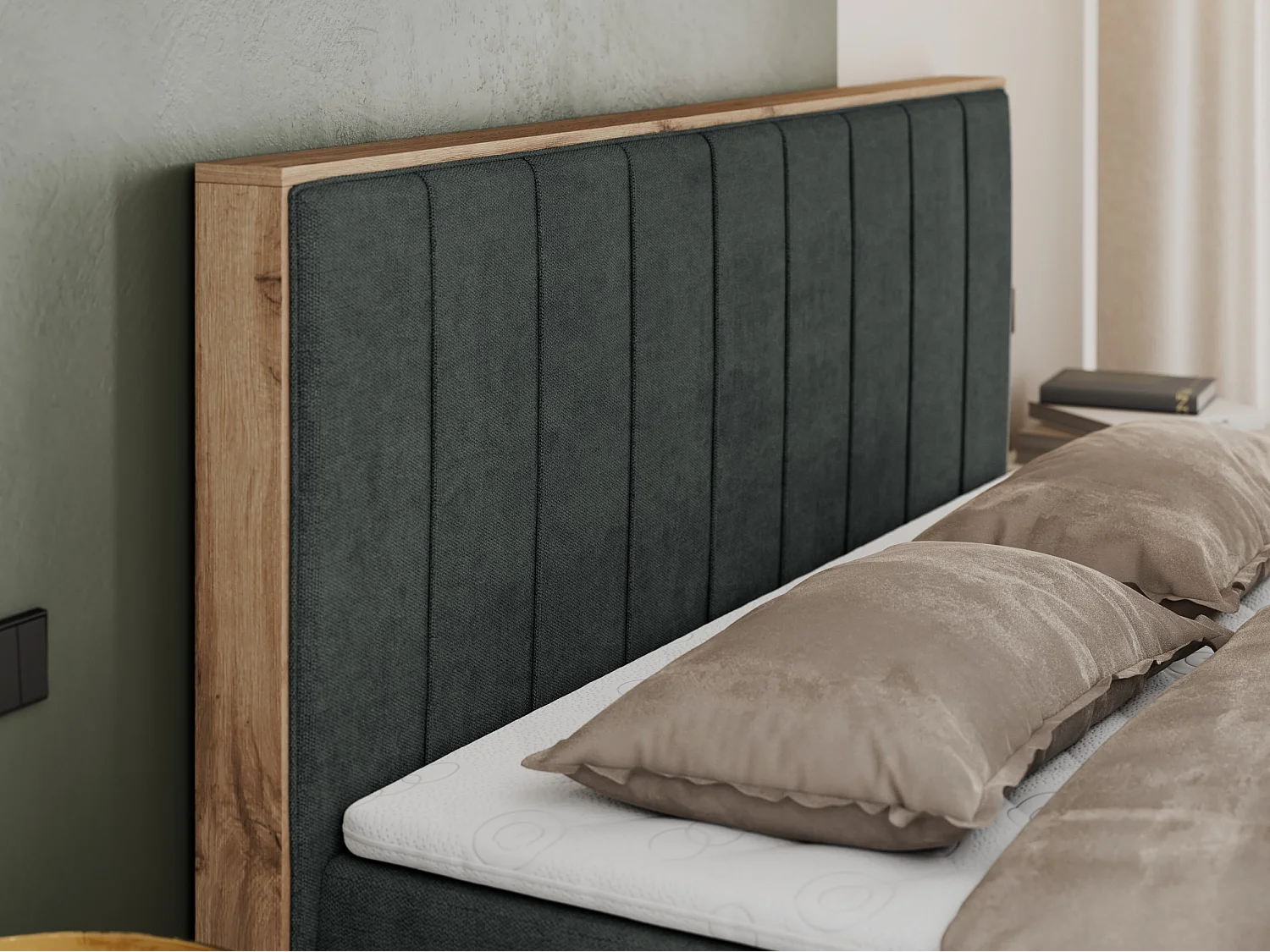 Boxspringbett BELLISSIMO - mit gestepptem Kopfteil, Polsterbett mit zwei Bettkästen, Multipocket-Matratze - 180x200 cm - H4 - Dunkelgrau Strukture