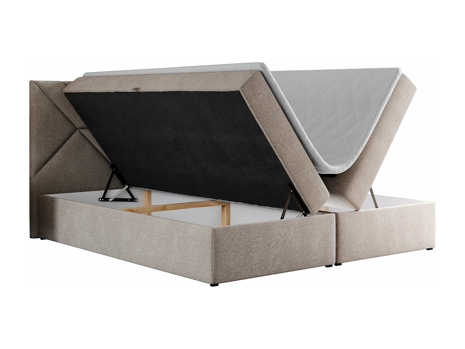 Boxspringbett NEOMI - dekorativem Kopfteil, Polsterbett mit Multipocket-Matratzen, zwei Bettkästen - 180x200 cm - H3 - Hellgrau Strukture