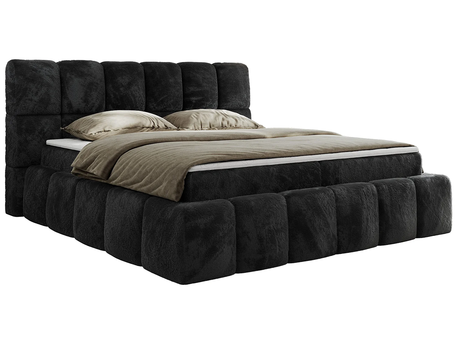 Boxspringbed met hoofdbord H3 + Topper T25 - Donkergrijs Pluche - 160x200 - NIRA