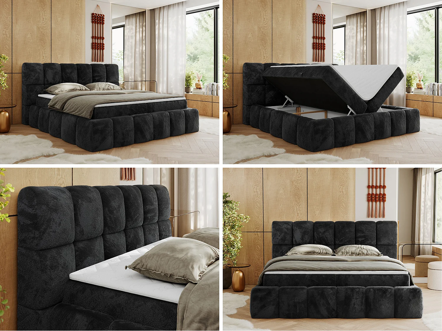 Boxspringbed met hoofdbord H3 + Topper T25 - Donkergrijs Pluche - 160x200 - NIRA
