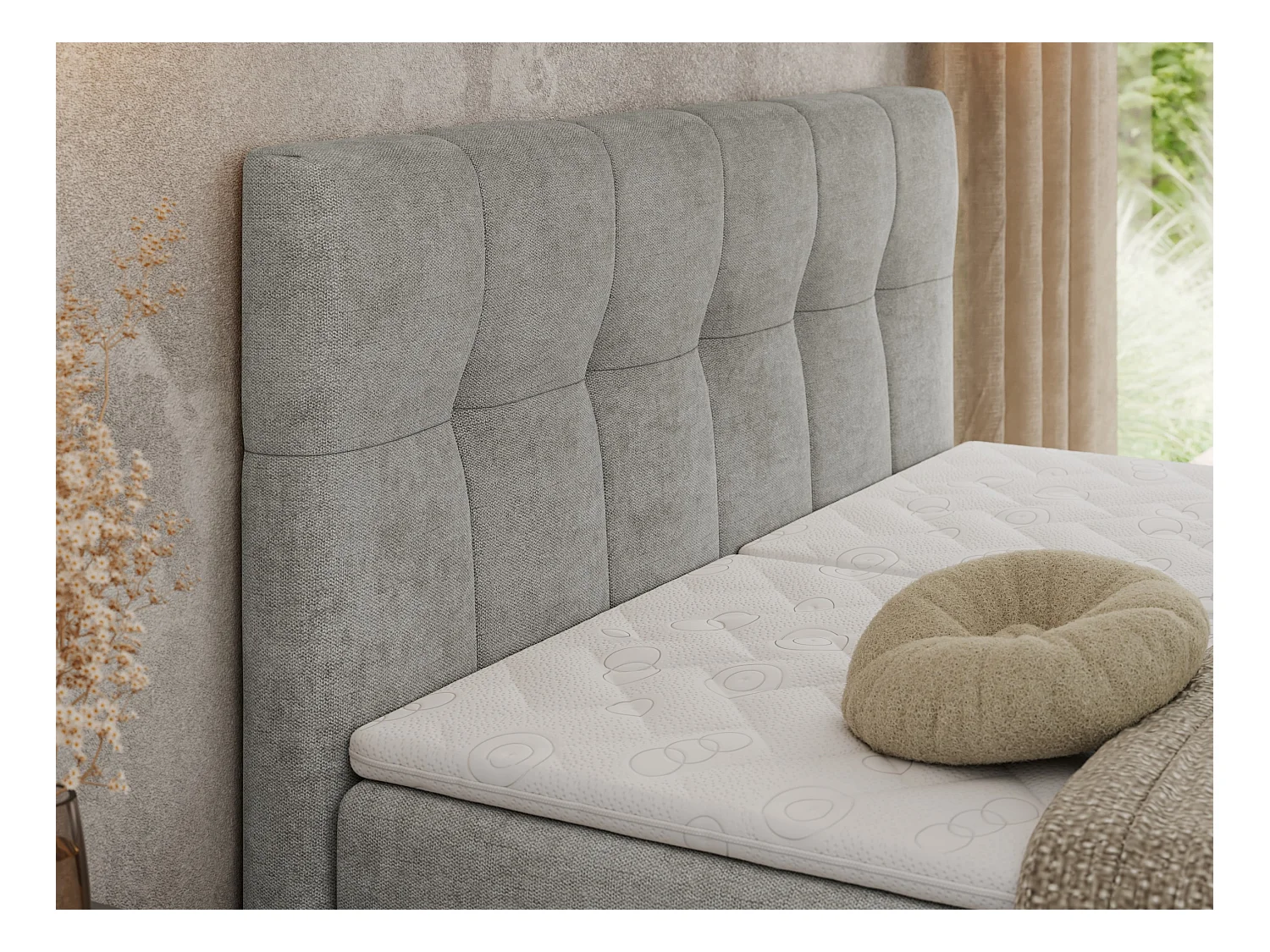 Boxspringbett VITTORIA - mit gestepptem Kopfteil, elektrischem Untergestell, Multipocket-Matratze - 180x200 cm - H3 - Hellgrau Strukture