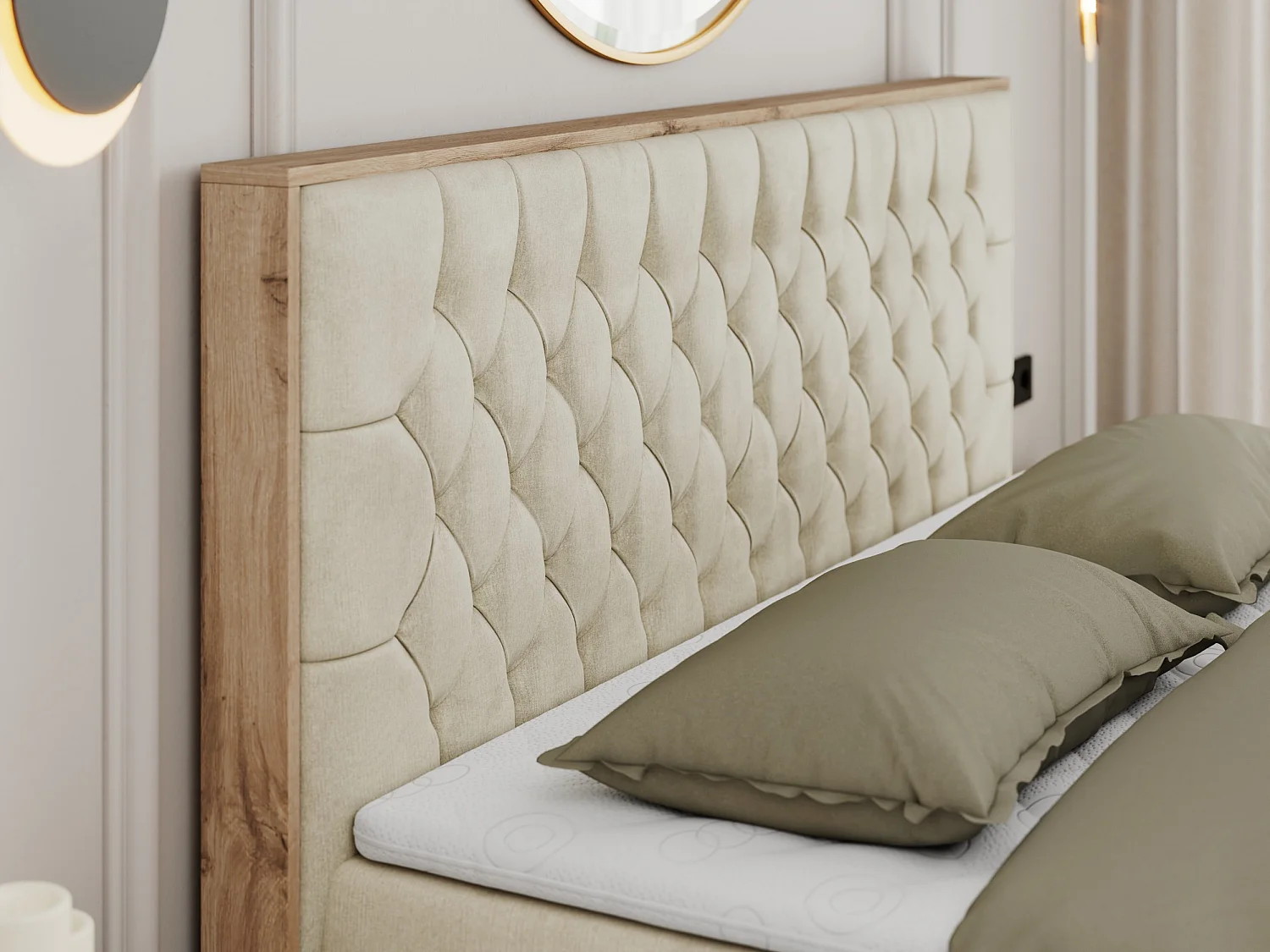 Boxspringbett AMORE - Bett mit Multipocket-Matratze, gesteppte Kopfstütze, Doppelbett für Schlafzimmer - 180x200 cm - H4 - Beige Velvet