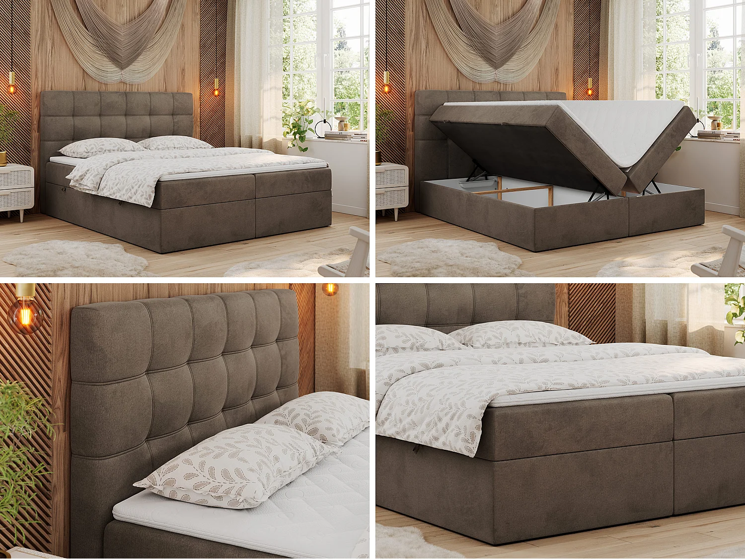 Boxspringbed met hoofdbord H4 + Topper T25 - Bruin Fluweel - 180x200 - ERNI