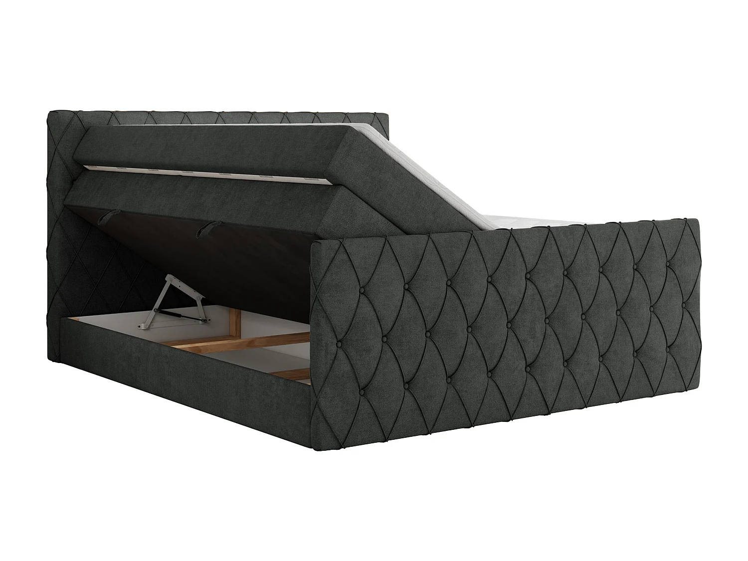 Boxspringbett MIREN KING DUO - für Schlafzimmer mit zwei Multipocket-Matratzen und Topper, gestepptes Kopfteil und Front  - 160x200 cm - H3 - Dunkelgrau Strukture