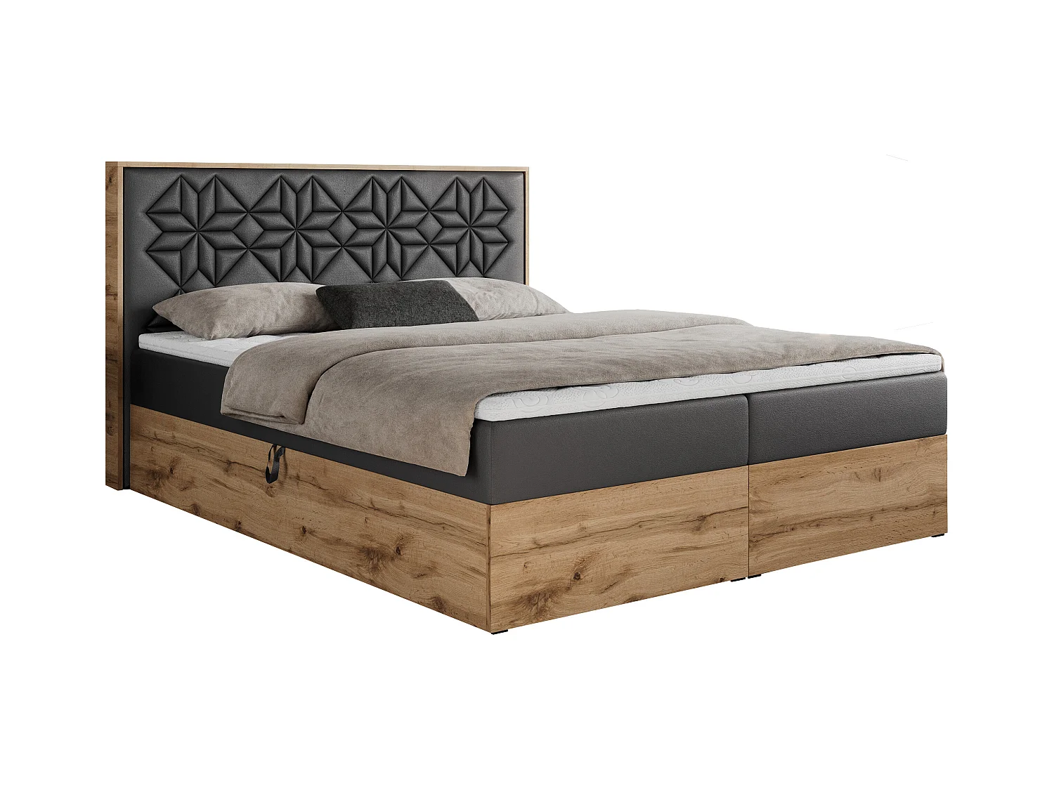 Boxspringbett NESSI - mit hoher Kopfstütze, Multipocket-Matratze und Topper, Doppelbett mit Bettkästen - 200x200 cm - H3 - Dunkelgrau Kunstleder
