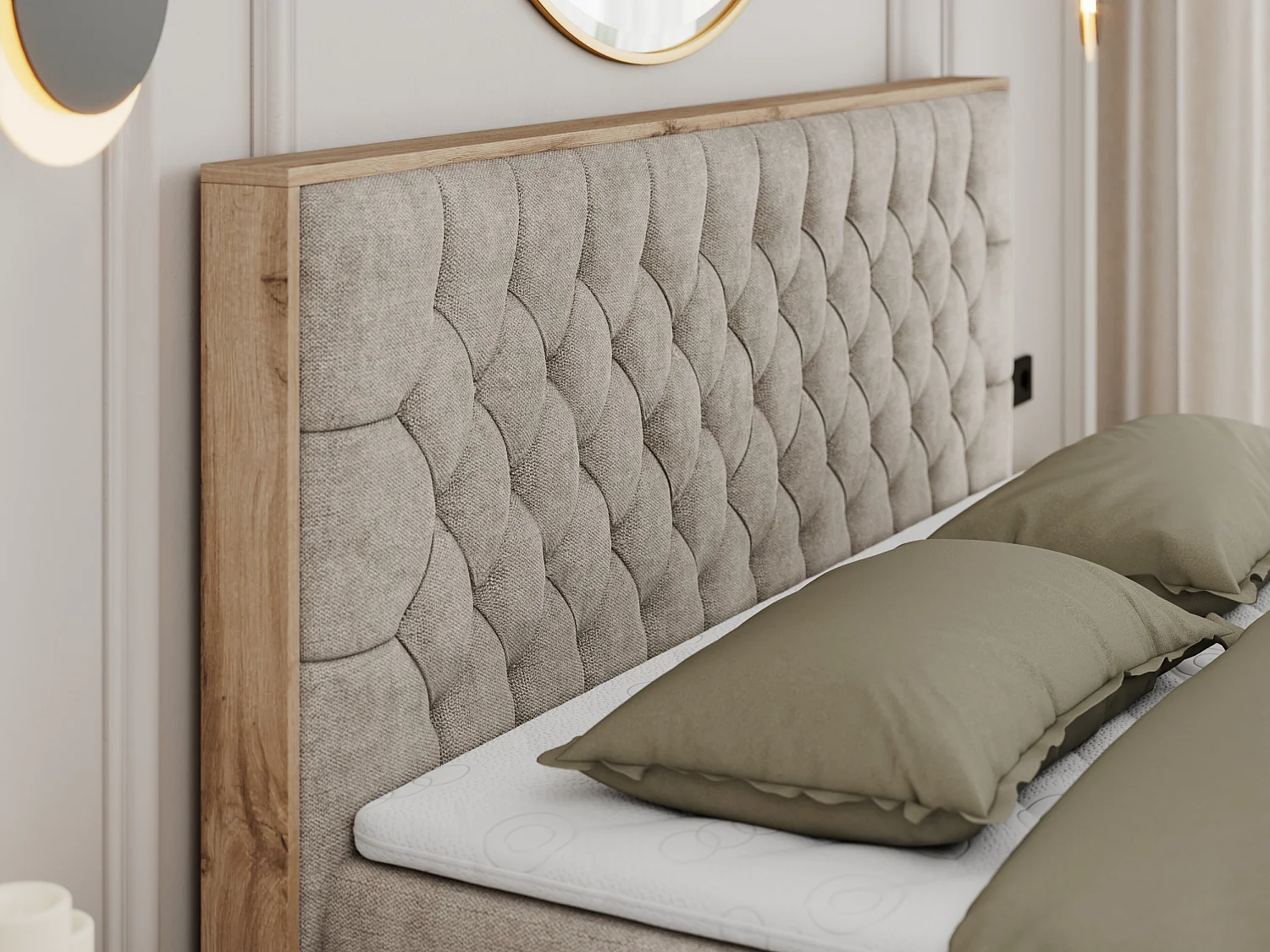 Boxspringbett AMORE - Bett mit Multipocket-Matratze, gesteppte Kopfstütze, Doppelbett für Schlafzimmer - 200x200 cm - H4 - Beige Strukture