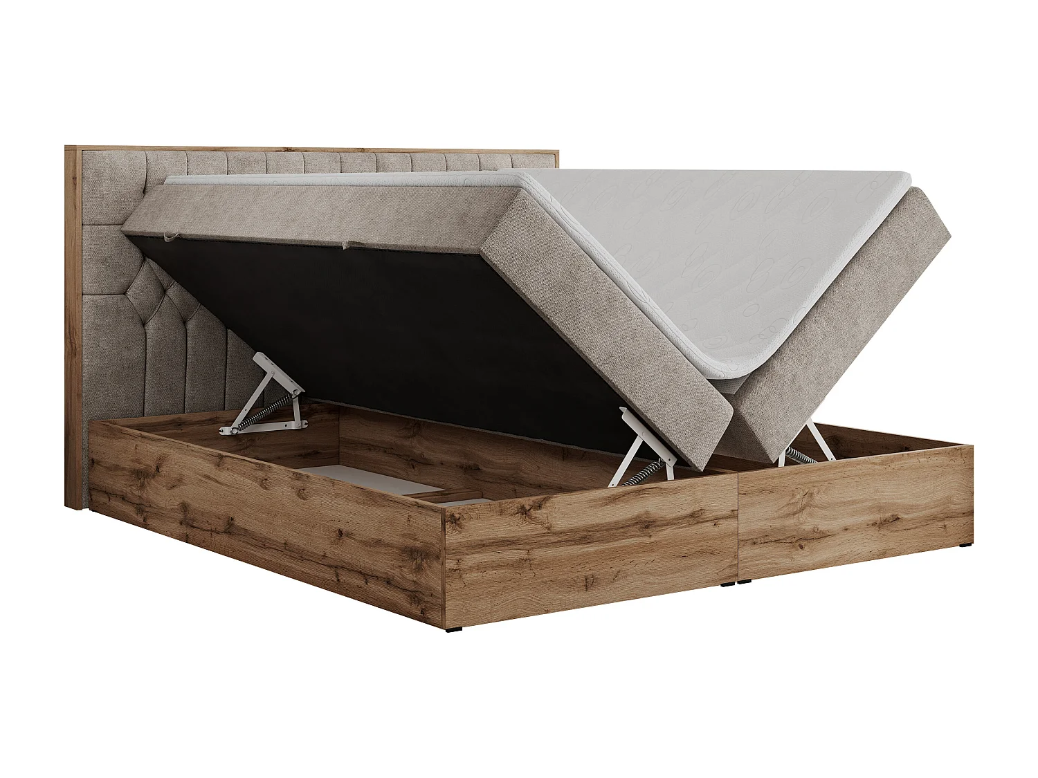 Boxspringbett AMORE - Bett mit Multipocket-Matratze, gesteppte Kopfstütze, Doppelbett für Schlafzimmer - 200x200 cm - H4 - Beige Strukture