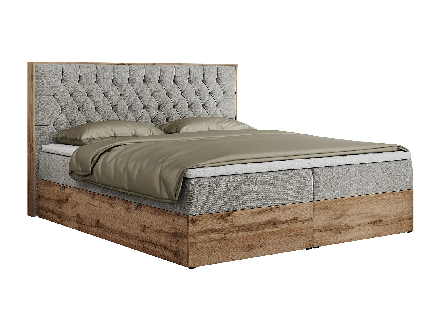 Boxspringbett AMORE - Bett mit Multipocket-Matratze, gesteppte Kopfstütze, Doppelbett für Schlafzimmer - 180x200 cm - H3 - Hellgrau Strukture