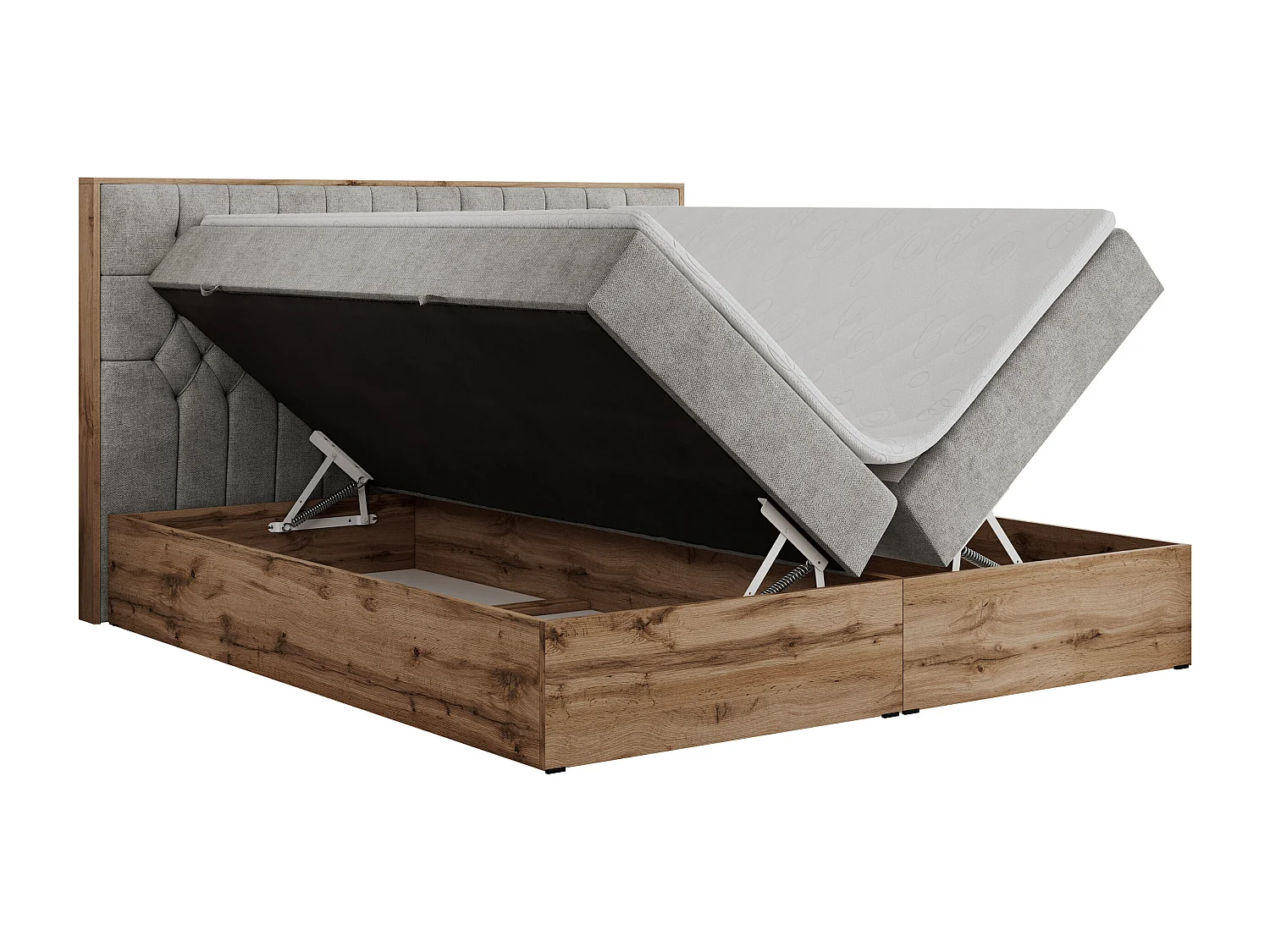 Boxspringbett AMORE - Bett mit Multipocket-Matratze, gesteppte Kopfstütze, Doppelbett für Schlafzimmer - 180x200 cm - H3 - Hellgrau Strukture