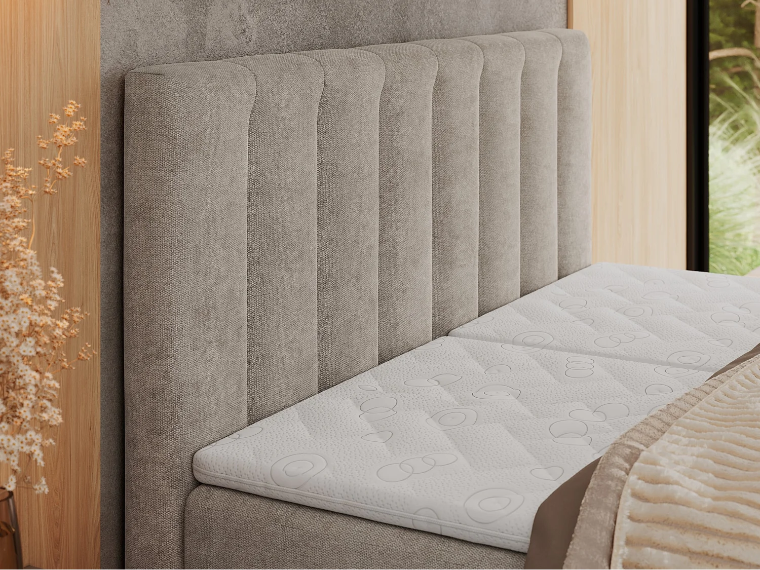 Boxspringbett COMFORTO - Doppelbett, Elektrisch verstellbare, Multipocket-Matratzen und Topper, genähtes Kopfteil - 180x200 cm - H3 - Beige Strukture