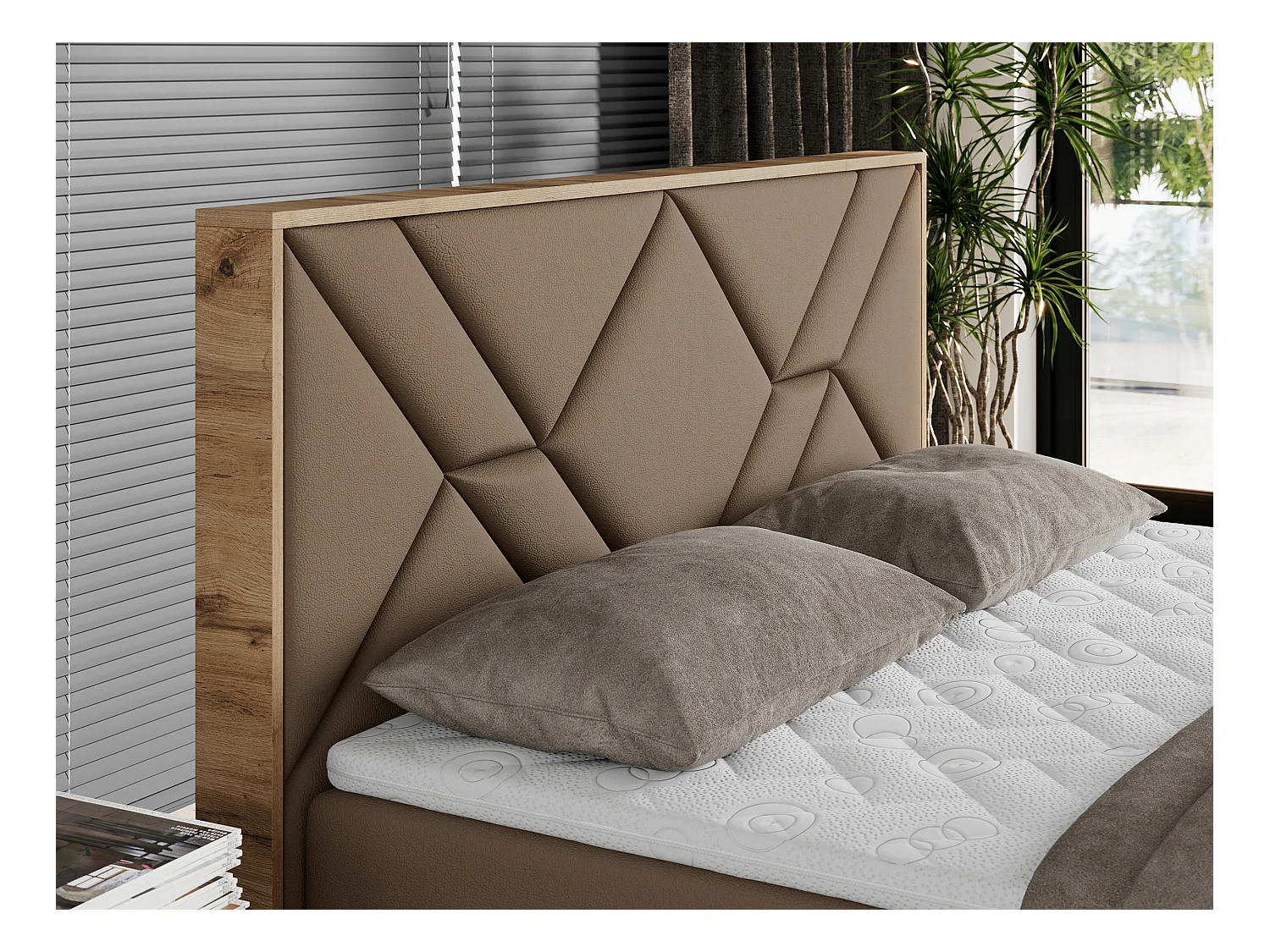 Boxspringbett GUNAR - gepolster kopfteil, Doppelbett mit Multipocket-Matratze, zwei Bettkästen - 180x200 cm - H4 - Braun Kunstleder