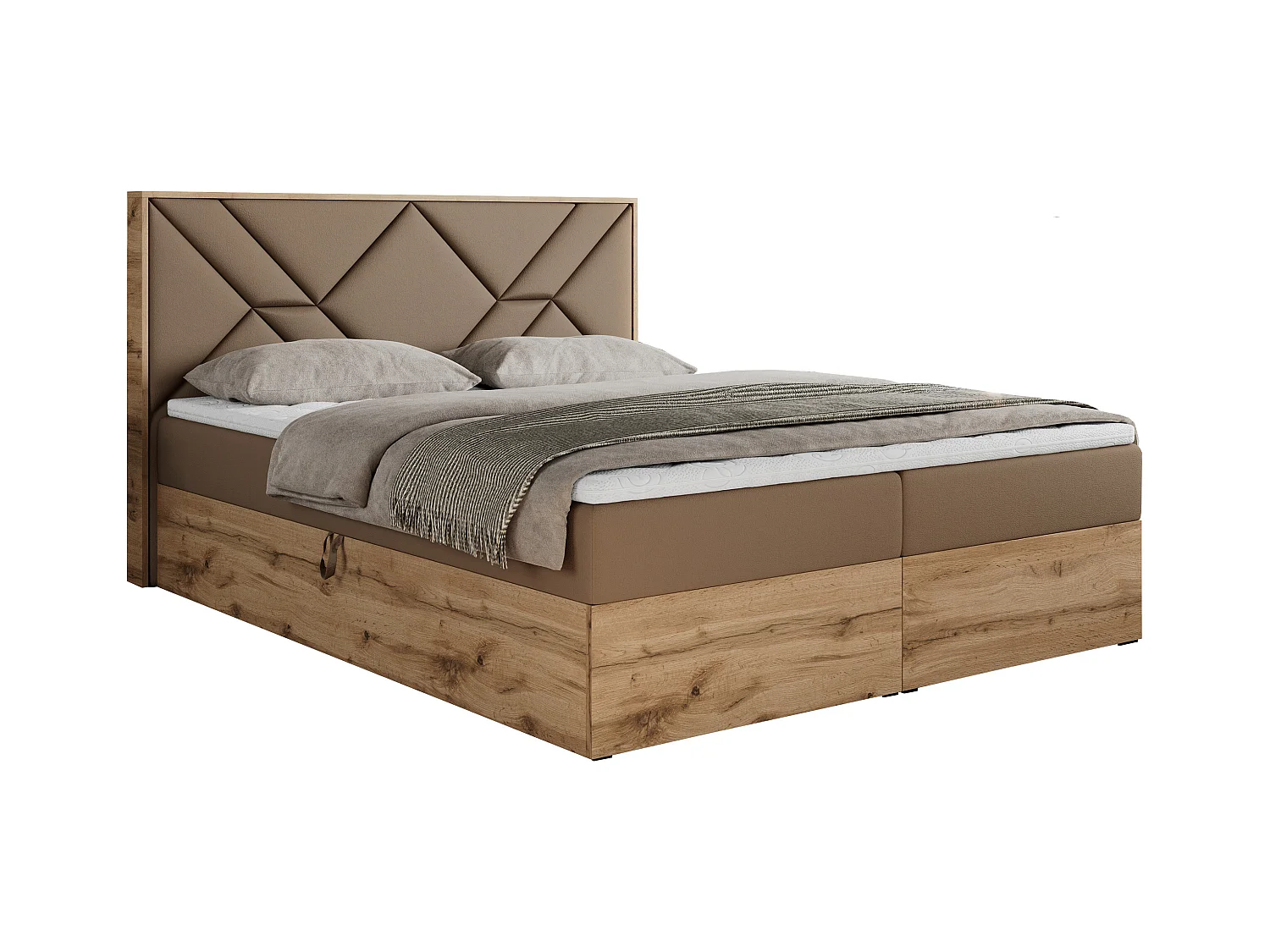 Boxspringbett GUNAR - gepolster kopfteil, Doppelbett mit Multipocket-Matratze, zwei Bettkästen - 180x200 cm - H4 - Braun Kunstleder