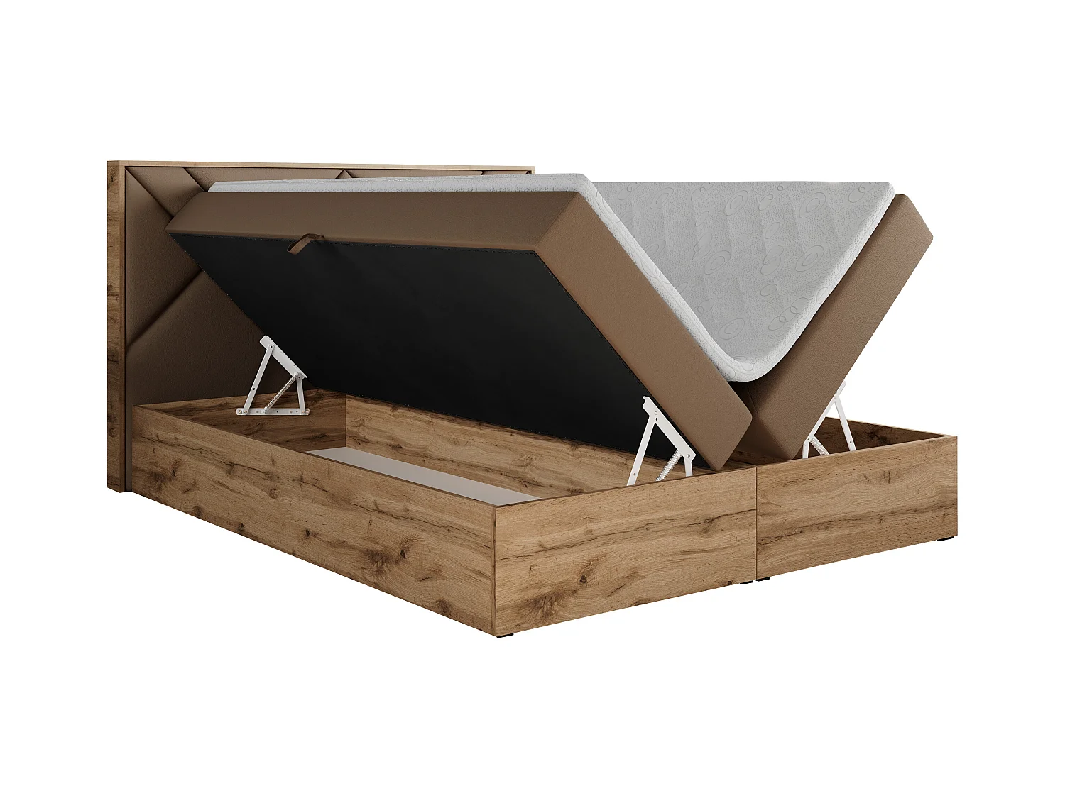 Boxspringbett GUNAR - gepolster kopfteil, Doppelbett mit Multipocket-Matratze, zwei Bettkästen - 180x200 cm - H4 - Braun Kunstleder