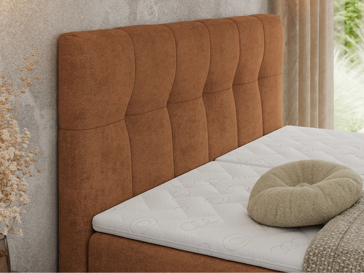 Boxspringbett VITTORIA - mit gestepptem Kopfteil, elektrischem Untergestell, Multipocket-Matratze - 200x200 cm - H4 - Orange Strukture