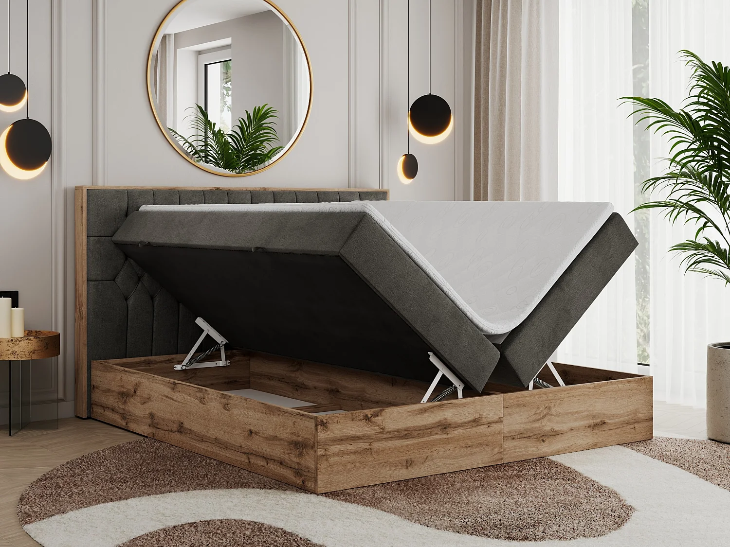 Boxspringbett AMORE - Bett mit Multipocket-Matratze, gesteppte Kopfstütze, Doppelbett für Schlafzimmer - 180x200 cm - H3 - Dunkelgrau Velvet