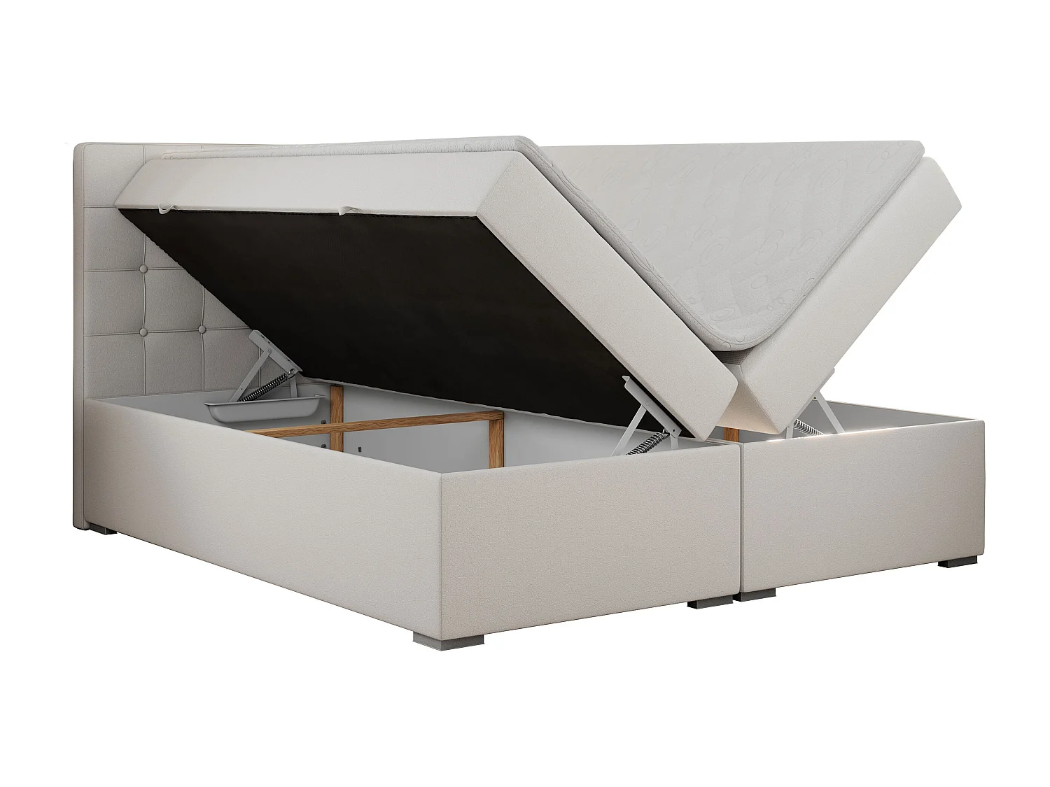 Boxspringbett CARMEN - Polsterbett mit zwei Bettkästen, gesteppte Kopfstütze, Multipocket-Matratze - 160x200 cm - H3 - Weiß Kunstleder