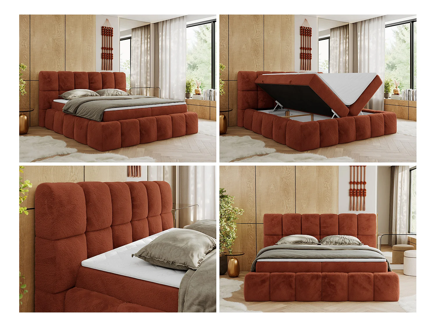 Boxspringbett NIRA - dekorativ kopfteil, Bettkästen und Multipocket-Matratze, Doppelbett für Schlafzimmer - 120x200 cm - H3 - Orange Plüsch